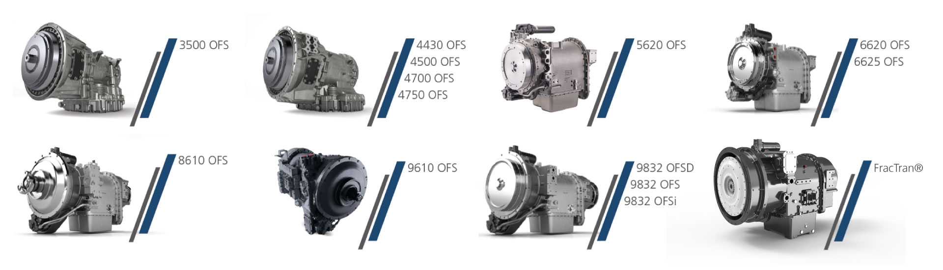 An image of eight Allison Oil Field Series transmissions.